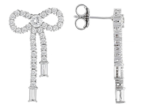 White Cubic Zirconia Rhodium Over Sterling Silver Bow Earrings 3.02ctw