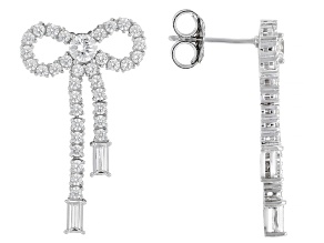 White Cubic Zirconia Rhodium Over Sterling Silver Bow Earrings 3.02ctw