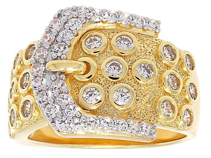 White Cubic Zirconia 18k Yellow Gold Over Sterling Silver Belt