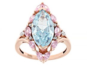 Blue, Pink, And White Cubic Zirconia 18k Rose Gold Over Sterling Silver Ring 6.67ctw