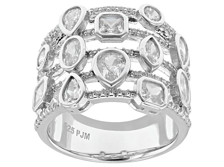 White Cubic Zirconia Rhodium Over Sterling Silver Multi-Shape Ring 4.41ctw