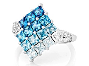 Blue And White Cubic Zirconia Rhodium Over Silver Ring 3.26ctw