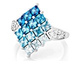 Blue And White Cubic Zirconia Rhodium Over Silver Ring 3.26ctw