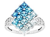 Blue And White Cubic Zirconia Rhodium Over Silver Ring 3.26ctw