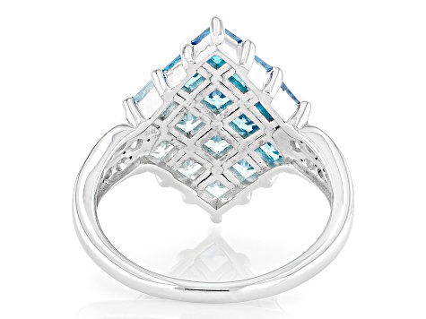 Blue And White Cubic Zirconia Rhodium Over Silver Ring 3.26ctw