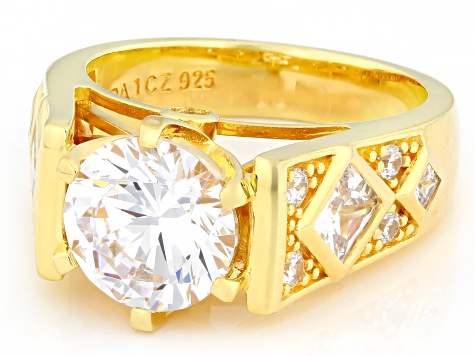 White Cubic Zirconia 18k Yellow Gold Over Sterling Silver