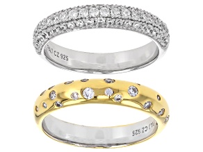 White Cubic Zirconia 18k Yellow Gold And Rhodium Over Sterling Silver Ring Set 1.56ctw