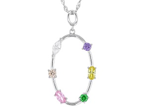 Pink, Yellow, White, Champagne, Lavender, Green Cubic Zirconia Rhodium Over Silver Pendant 1.58ctw