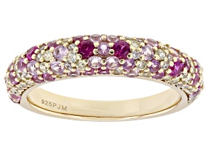 Lab Created Pink Sapphire, Yellow, And White Cubic Zirconia 18k Yellow Gold Over Silver Ring 2.05ctw