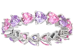 Pink And Lavender Cubic Zirconia Rhodium Over Sterling Silver Heart Ring 4.90ctw
