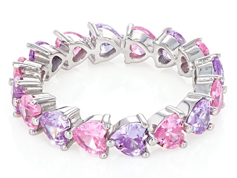 Pink And Lavender Cubic Zirconia Rhodium Over Sterling Silver Heart Ring 4.90ctw