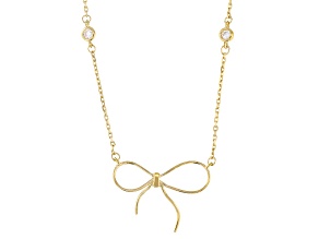 White Cubic Zirconia 14k Yellow Gold Over Sterling Silver Bow Necklace 0.28ctw