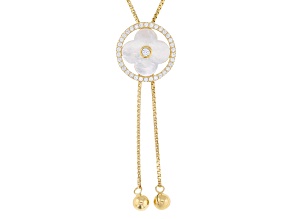 White Cubic Zirconia And White Mother Of Pearl 14k Yellow Gold Over Silver Necklace 0.62ctw
