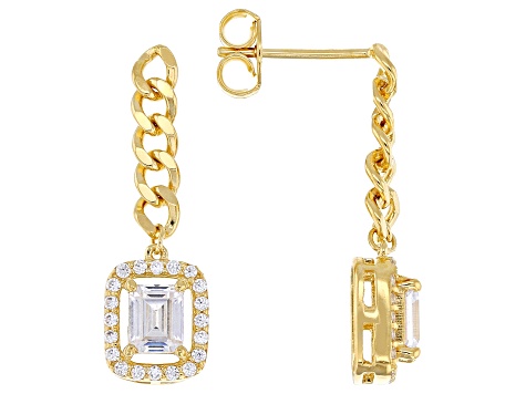 White Cubic Zirconia 14k Yellow Gold Over Sterling Silver Emerald Cut Earrings 1.99ctw