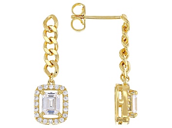 Picture of White Cubic Zirconia 14k Yellow Gold Over Sterling Silver Emerald Cut Earrings 1.99ctw