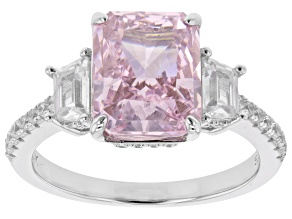 Pink And White Cubic Zirconia Rhodium Over Sterling Silver Ice Flower Cut Ring 8.35ctw