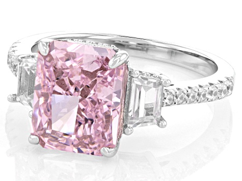 Pink And White Cubic Zirconia Rhodium Over Sterling Silver