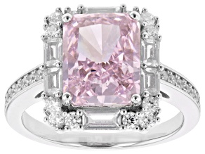 Pink And White Cubic Zirconia Rhodium Over Sterling Silver Ice Flower Cut Ring 7.75ctw
