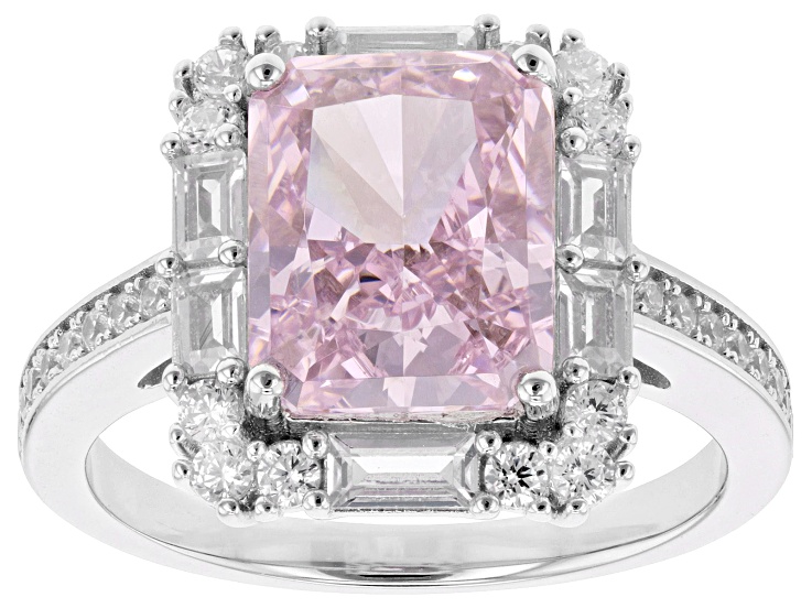 Pink And White Cubic Zirconia Rhodium Over Sterling Silver Ice