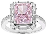Pink And White Cubic Zirconia Rhodium Over Sterling Silver Ice Flower Cut Ring 7.35ctw