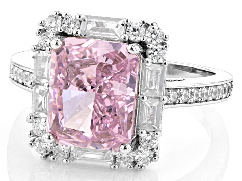 Pink And White Cubic Zirconia Rhodium Over Sterling Silver Ice Flower Cut Ring 7.35ctw