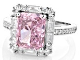 Pink And White Cubic Zirconia Rhodium Over Sterling Silver Ice Flower Cut Ring 7.35ctw