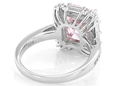 Pink And White Cubic Zirconia Rhodium Over Sterling Silver Ice Flower Cut Ring 7.35ctw