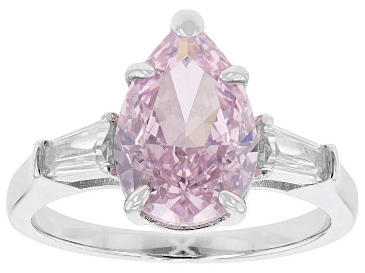 Pink And White Cubic Zirconia Rhodium Over Sterling Silver Ice Flower Cut Ring 6.90ctw