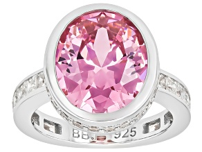 Pink And White Cubic Zirconia Rhodium Over Sterling Silver Ring