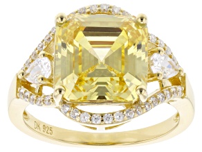 Canary And White Cubic Zirconia 18k Yellow Gold Over Sterling Silver Asscher Cut Ring 8.29ctw