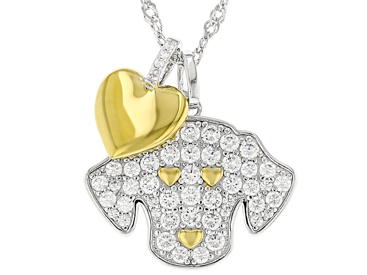 White Cubic Zirconia Rhodium And 18k Yellow Gold Over Sterling Silver Dog Pendant 2.06ctw