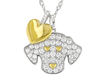 Picture of White Cubic Zirconia Rhodium And 18k Yellow Gold Over Sterling Silver Dog Pendant 2.06ctw