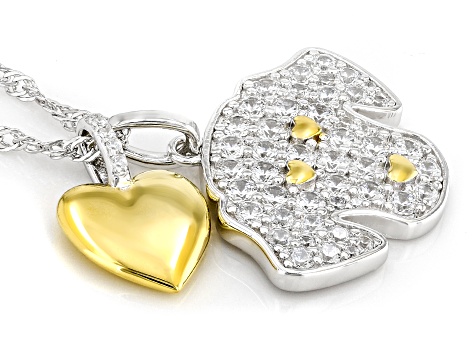 White Cubic Zirconia Rhodium And 18k Yellow Gold Over Sterling Silver Dog Pendant 2.06ctw