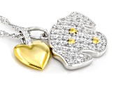 White Cubic Zirconia Rhodium And 18k Yellow Gold Over Sterling Silver Dog Pendant 2.06ctw