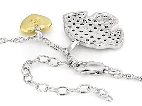 White Cubic Zirconia Rhodium And 18k Yellow Gold Over Sterling Silver Dog Pendant 2.06ctw