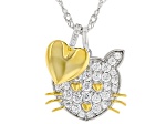 White Cubic Zirconia Rhodium And 18k Yellow Gold Over Sterling Silver Cat Pendant