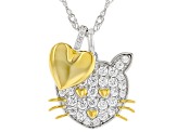 White Cubic Zirconia Rhodium And 18k Yellow Gold Over Sterling Silver Cat Pendant