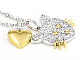 White Cubic Zirconia Rhodium And 18k Yellow Gold Over Sterling Silver Cat Pendant