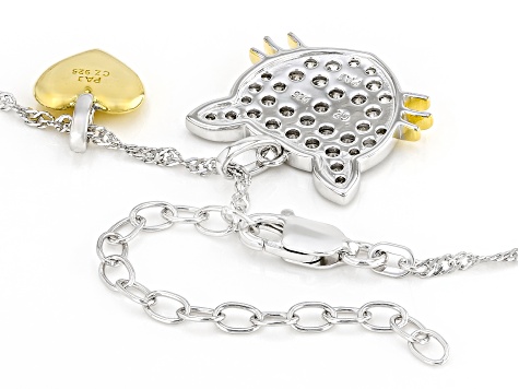White Cubic Zirconia Rhodium And 18k Yellow Gold Over Sterling Silver Cat Pendant
