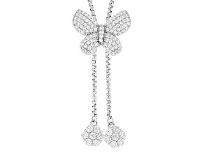 White Cubic Zirconia Rhodium Over Sterling Silver Butterfly Bolo Necklace 1.52ctw