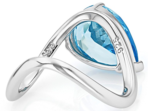 Blue Cubic Zirconia Rhodium Over Sterling Silver Ring 7.65 