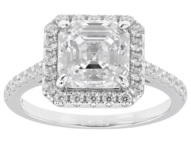 White Cubic Zirconia Rhodium Over Sterling Silver Asscher Cut Ring 5.36ctw
