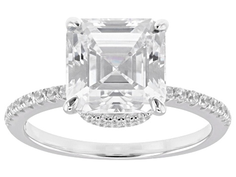 White Cubic Zirconia Rhodium Over Brass Asscher Cut Tennis