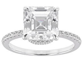 White Cubic Zirconia Rhodium Over Sterling Silver Asscher Cut Ring 7.09ctw