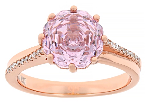 Pink And White Cubic Zirconia 18k Rose Gold Over Sterling Silver Rose Cut Ring 6.36ctw