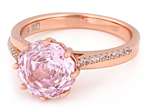 Pink And White Cubic Zirconia 18k Rose Gold Over Sterling Silver Rose Cut Ring 6.36ctw