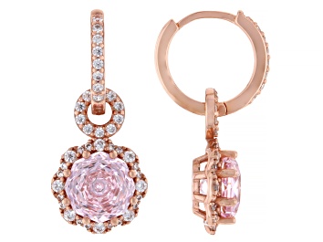 Picture of Pink And White Cubic Zirconia 18k Rose Gold Over Sterling Silver Rose Cut Earrings 9.47ctw