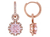 Pink And White Cubic Zirconia 18k Rose Gold Over Sterling Silver Rose Cut Earrings 9.47ctw