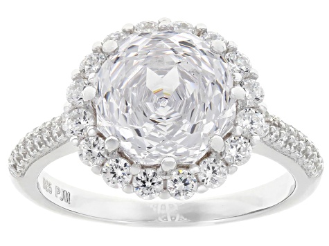White Cubic Zirconia Rhodium Over Sterling Silver Rose Cut