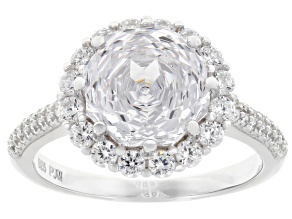 White Cubic Zirconia Rhodium Over Sterling Silver Rose Cut Ring 7.44ctw